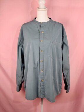 Arizona Jean Co. Blue Mandarin Collar Button-Up Blouse | Size L